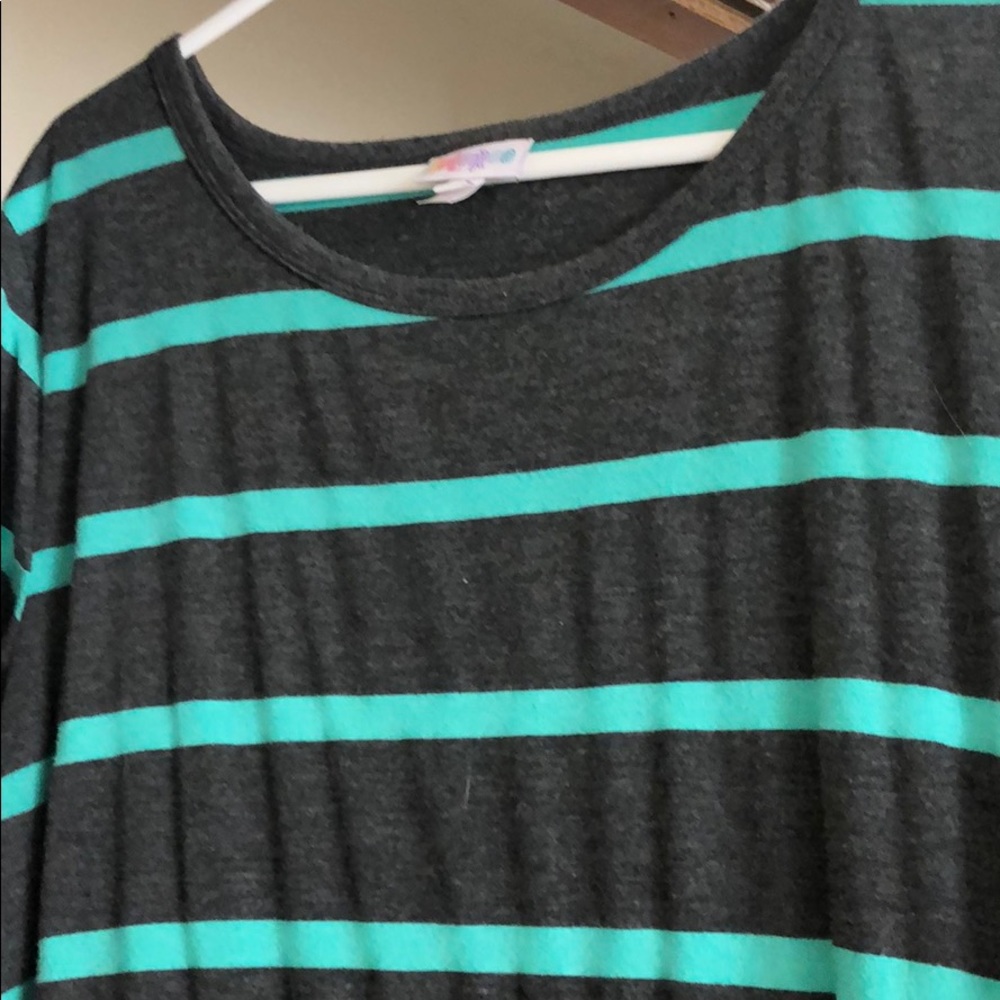 Charcoal and teal striped dress